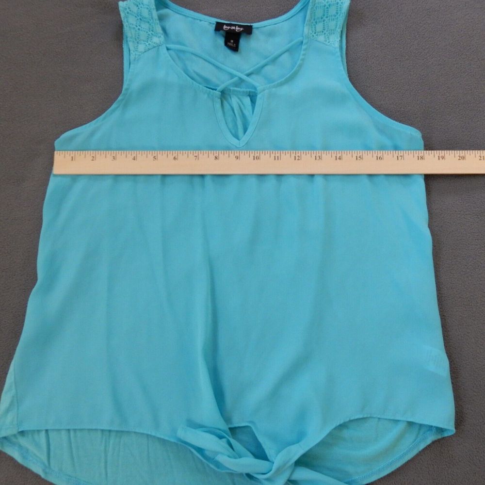 By & By Womens Shirt Medium Blue Tie Front Sleeveless Lace Flowy Spring Bright - Picture 3 of 8